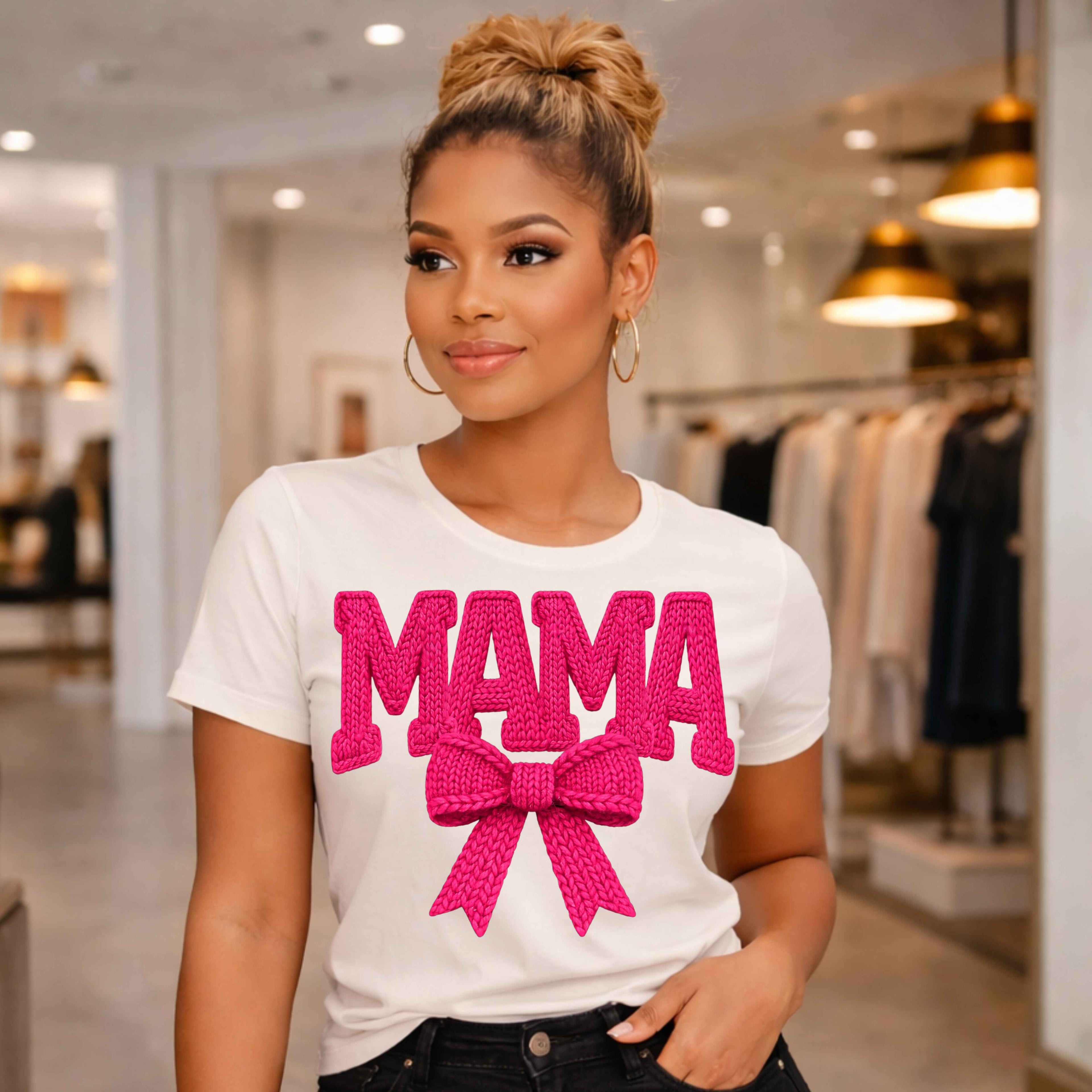Mama Knit Bow Statement Tee (Pink)