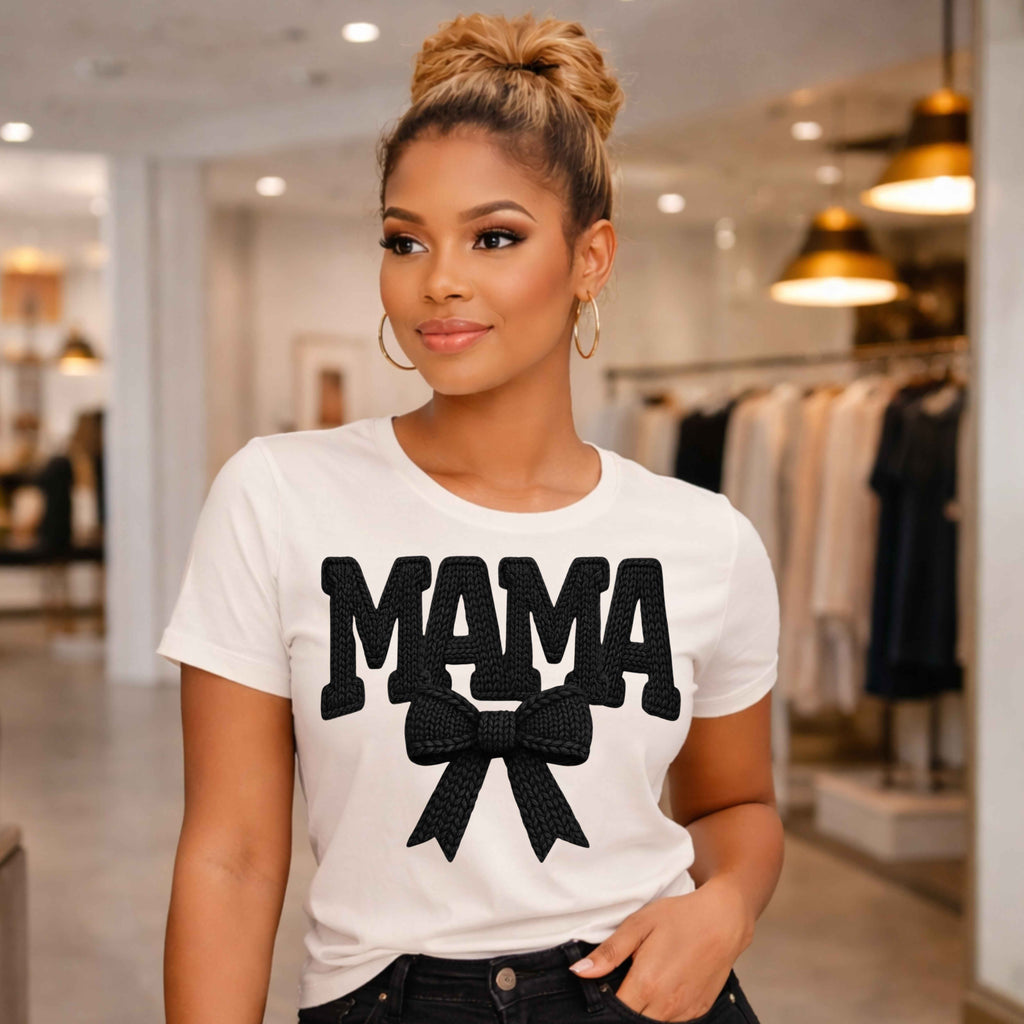 Mama Knit Bow Statement Tee (Black)