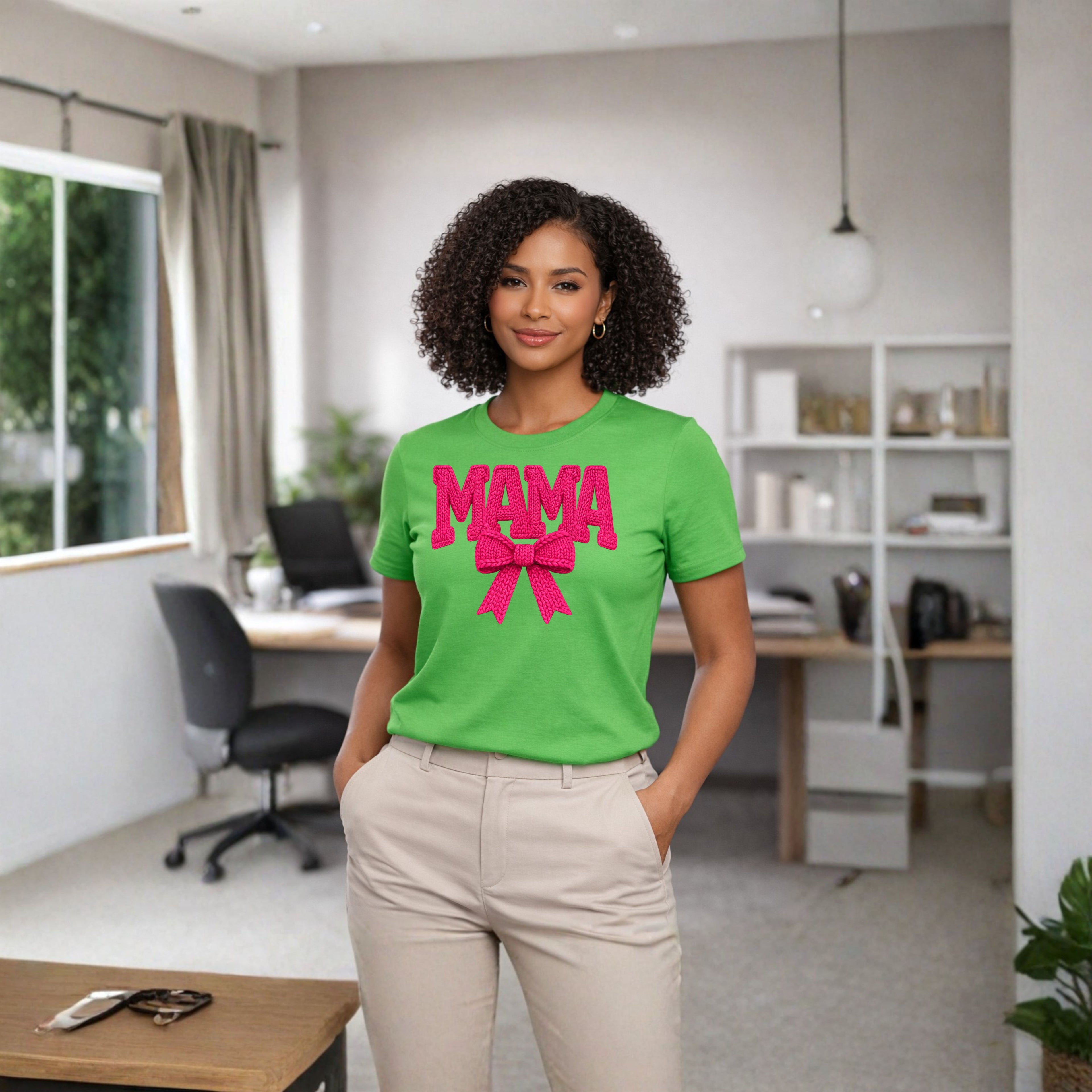 Mama Knit Bow Statement Tee (Pink)